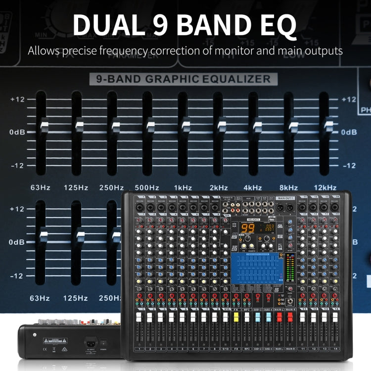 XTUGA B1404FX 14 Channels Bluetooth Audio Mixer Digital DJ Controller Sound Mixing Console (EU Plug) - Live Sound Effects Processors by XTUGA | Online Shopping UK | buy2fix