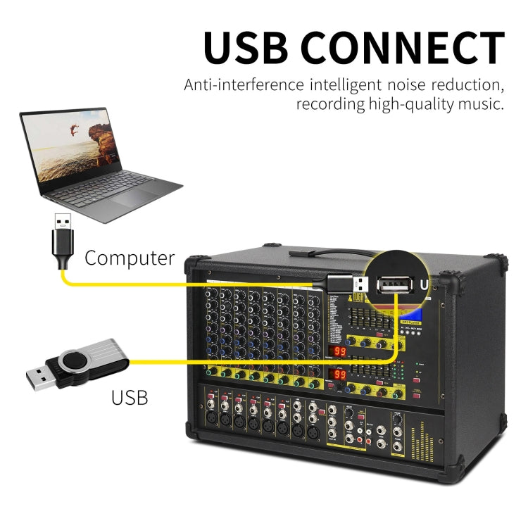 XTUGA PM1202 900W 10 Channel Stage Power Mixer 24Bit Multil-FX Processor Dual 99 DSP Effect DJ Amplifier (EU Plug) - Live Sound Effects Processors by XTUGA | Online Shopping UK | buy2fix