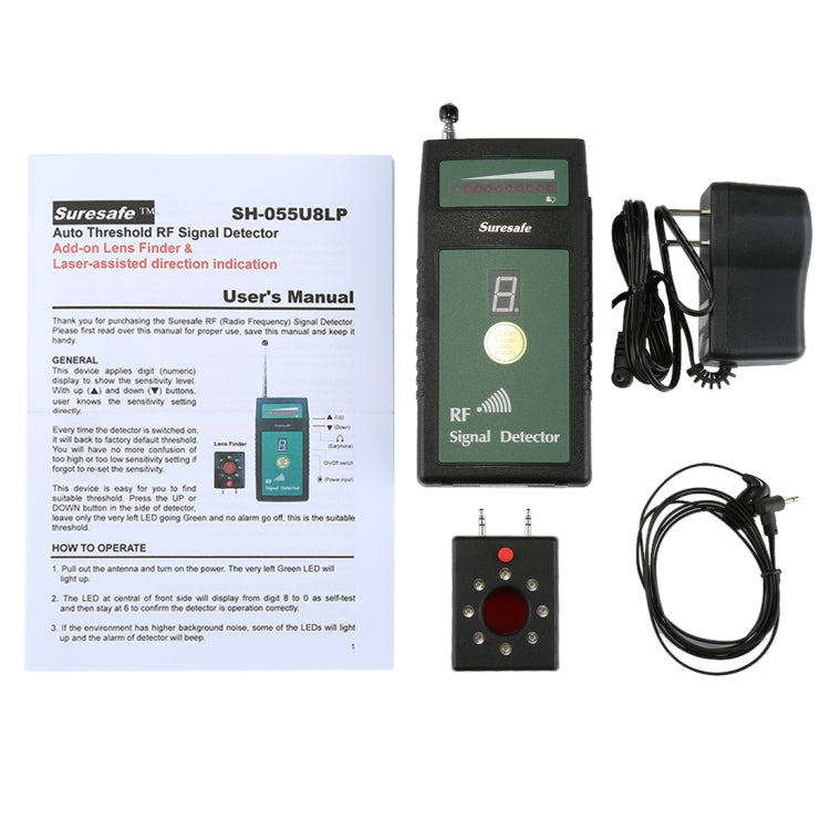 Suresafe SH-055U8LP Auto Threshold RF Signal Detector Camera Detector with 8 LEDs, Detection Frequency: 50 MHz-6.0 GHz, US/EU/UK Plug, AC 100-240V - Security by buy2fix | Online Shopping UK | buy2fix