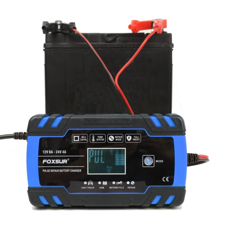 FOXSUR 12V-24V Car Motorcycle Truck Repair Battery Charger AGM Charger, UK Plug (Blue) - Battery Charger by FOXSUR | Online Shopping UK | buy2fix