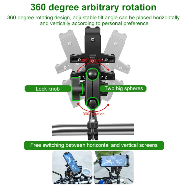 U-shaped Bolt Ball-Head Motorcycle Handlebar Multi-function Eight-jaw Aluminum Phone Navigation Holder Bracket, Width of Phone: 6.5-10.2cm &#160; - Holder by buy2fix | Online Shopping UK | buy2fix