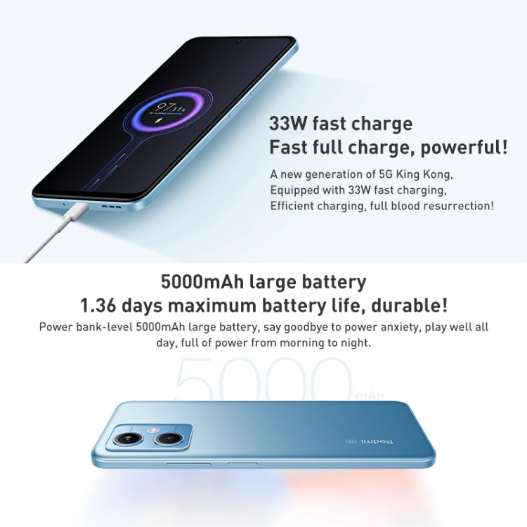 Xiaomi Redmi Note 12 5G, 48MP Camera, 6GB+128GB, Dual Back Cameras, 5000mAh Battery, Side Fingerprint Identification, 6.67 inch MIUI 13 Qualcomm Snapdragon 4 Gen1 Octa Core up to 2.0GHz, Network: 5G, Dual SIM, IR, Not Support Google Play(Blue) - Xiaomi Redmi by Xiaomi | Online Shopping UK | buy2fix