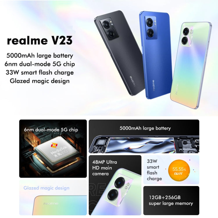 Realme V23 5G, 48MP Camera, 12GB+256GB, Dual Back Cameras, Side Fingerprint Identification, 5000mAh Battery, 6.58 inch Realme UI 3.0 / Android 12 MediaTek Dimensity 810 Octa Core up to 2.4GHz, Network: 5G, Support Google Play(Midnight Black) - OPPO by Realme | Online Shopping UK | buy2fix