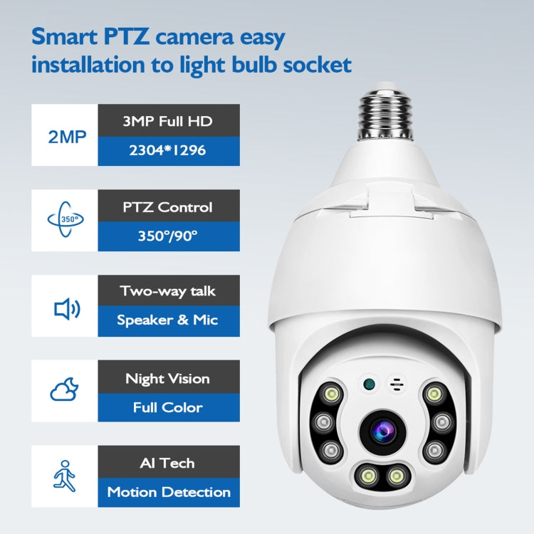 DP18 3.0MP Smart WiFi 1080P HD Outdoor Network Light Bulb Camera, Support Infrared Night Vision & Motion Detection & TF Card - Security by buy2fix | Online Shopping UK | buy2fix