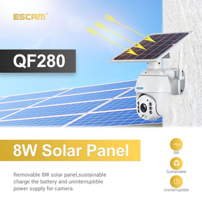 ESCAM QF280 HD 1080P IP66 Waterproof WiFi Solar Panel PT IP Camera with Battery, Support Night Vision / Motion Detection / TF Card / Two Way Audio (White) - Security by ESCAM | Online Shopping UK | buy2fix