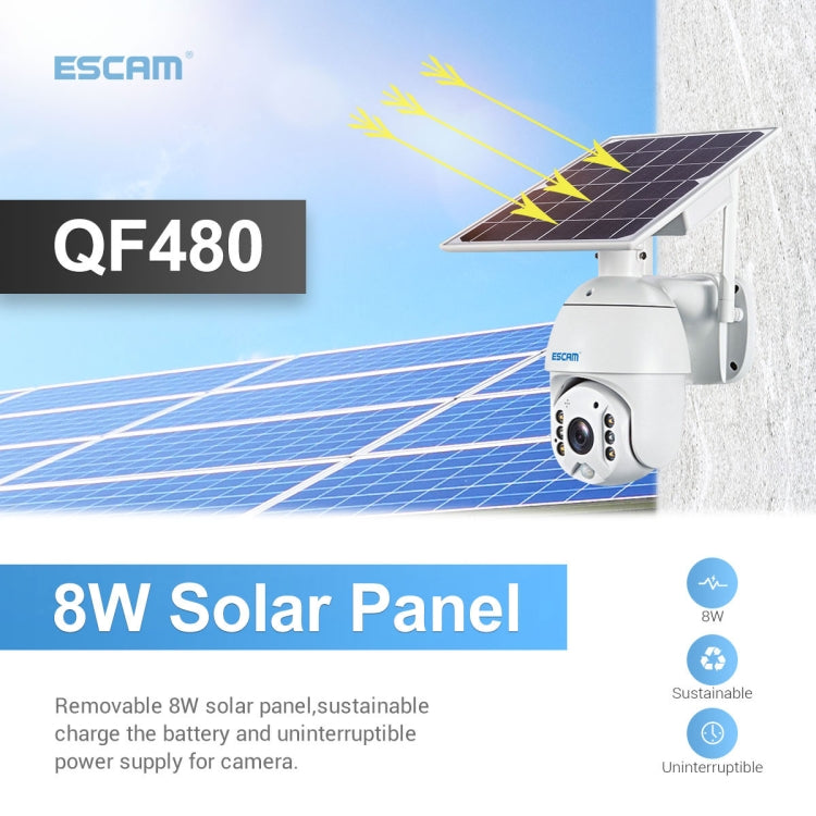 ESCAM QF480 US Version HD 1080P IP66 Waterproof 4G Solar Panel PT IP Camera without Battery, Support Night Vision / Motion Detection / TF Card / Two Way Audio (White) - Security by ESCAM | Online Shopping UK | buy2fix