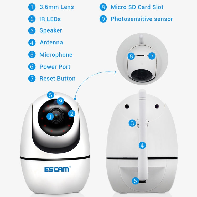 ESCAM PVR008 HD 1080P WiFi IP Camera, Support Motion Detection / Night Vision, IR Distance: 10m, UK Plug - Security by ESCAM | Online Shopping UK | buy2fix