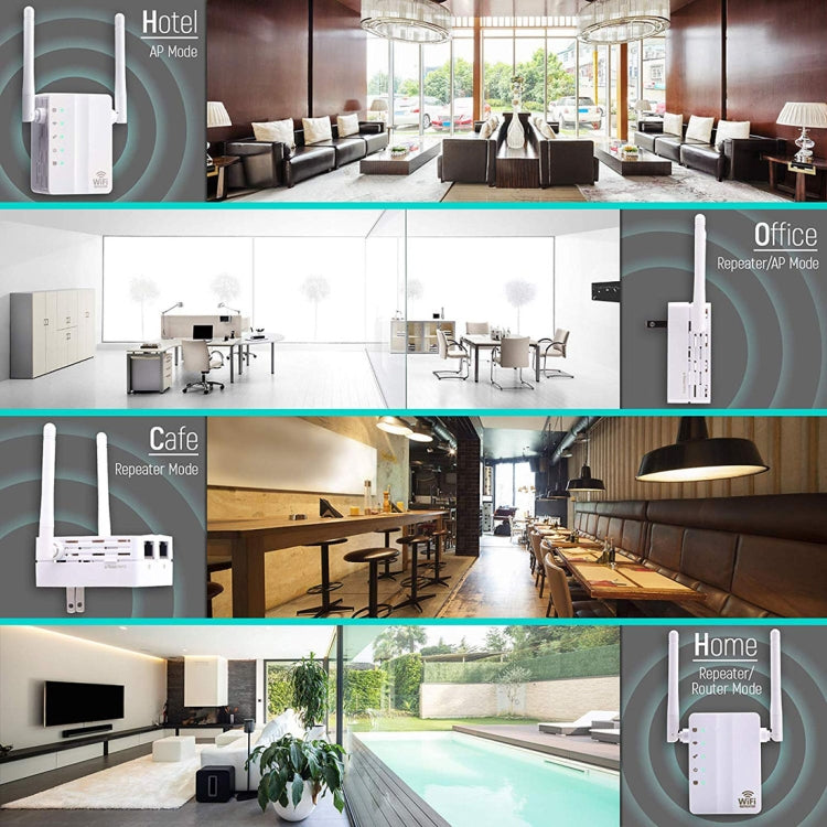 300Mbps Wireless-N Range Extender WiFi Repeater Signal Booster Network Router with 2 External Antenna, EU Plug(White) - Broadband Amplifiers by buy2fix | Online Shopping UK | buy2fix