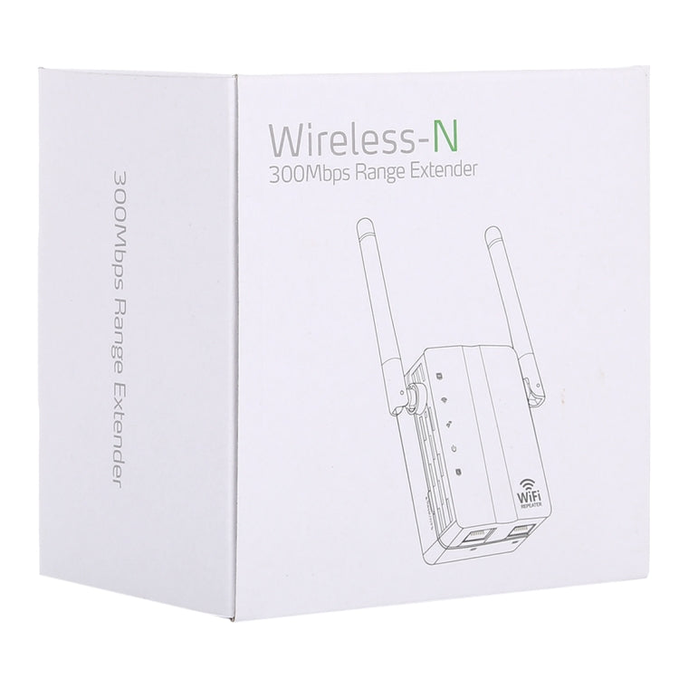 300Mbps Wireless-N Range Extender WiFi Repeater Signal Booster Network Router with 2 External Antenna, EU Plug(White) - Broadband Amplifiers by buy2fix | Online Shopping UK | buy2fix