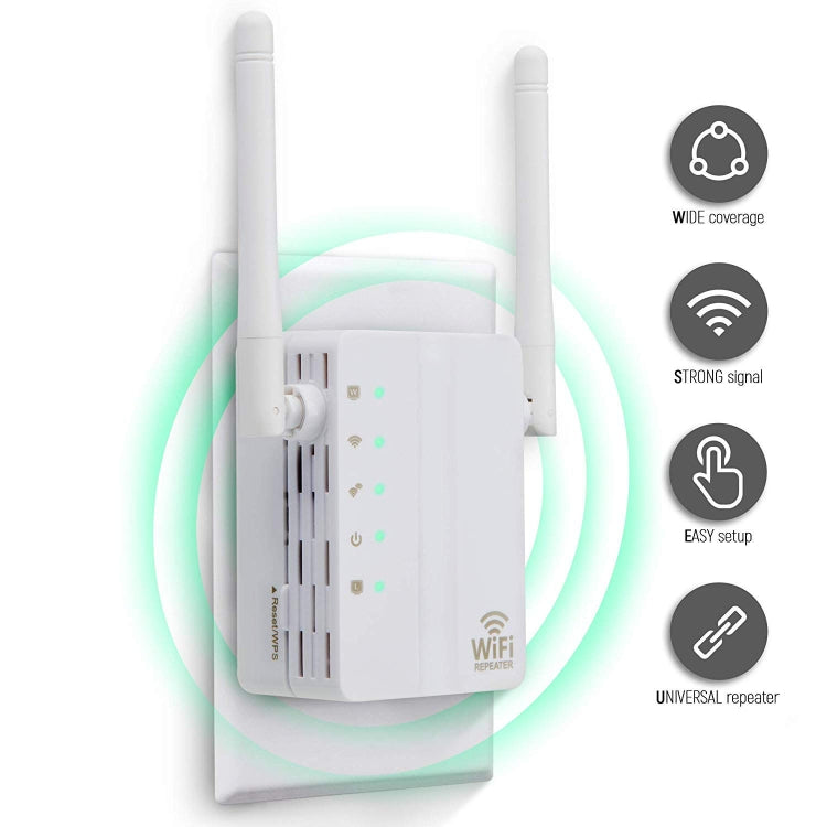 300Mbps Wireless-N Range Extender WiFi Repeater Signal Booster Network Router with 2 External Antenna, EU Plug(White) - Broadband Amplifiers by buy2fix | Online Shopping UK | buy2fix