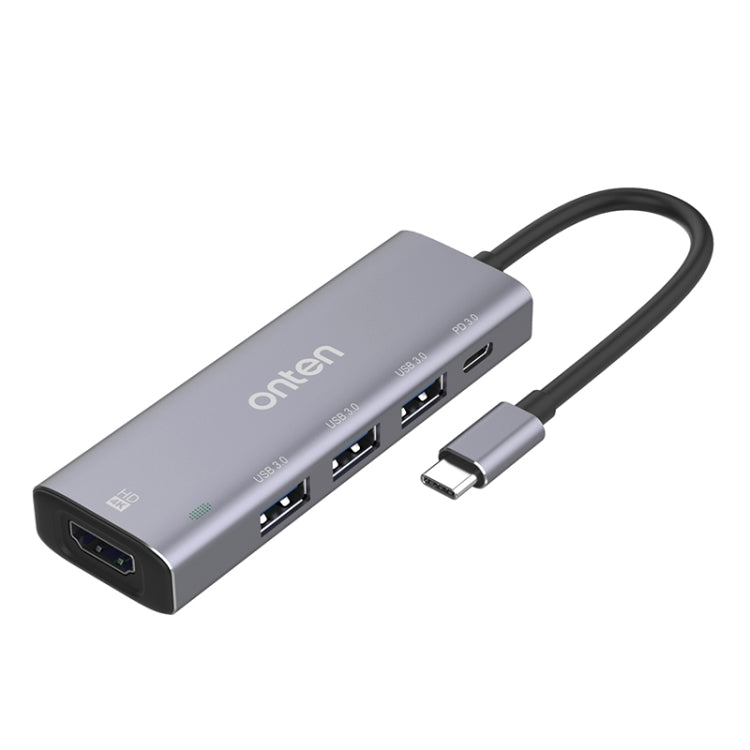 Onten OT-95123 5 in 1 Multifunctional Type-C + USB + HDMI Docking Station, Cable Length: 145mm(Silver) - USB HUB by Onten | Online Shopping UK | buy2fix