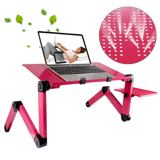 Portable 360 Degree Adjustable Foldable Aluminium Alloy Desk Stand with Mouse Pad for Laptop / Notebook, without CPU Fans(Magenta) - Computer & Networking by buy2fix | Online Shopping UK | buy2fix