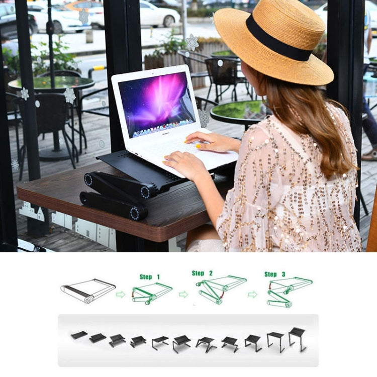 Portable 360 Degree Adjustable Foldable Aluminium Alloy Desk Stand with Double CPU Fans & Mouse Pad for Laptop / Notebook, Desk Size: 480mm x 260mm(Black) - Computer & Networking by buy2fix | Online Shopping UK | buy2fix