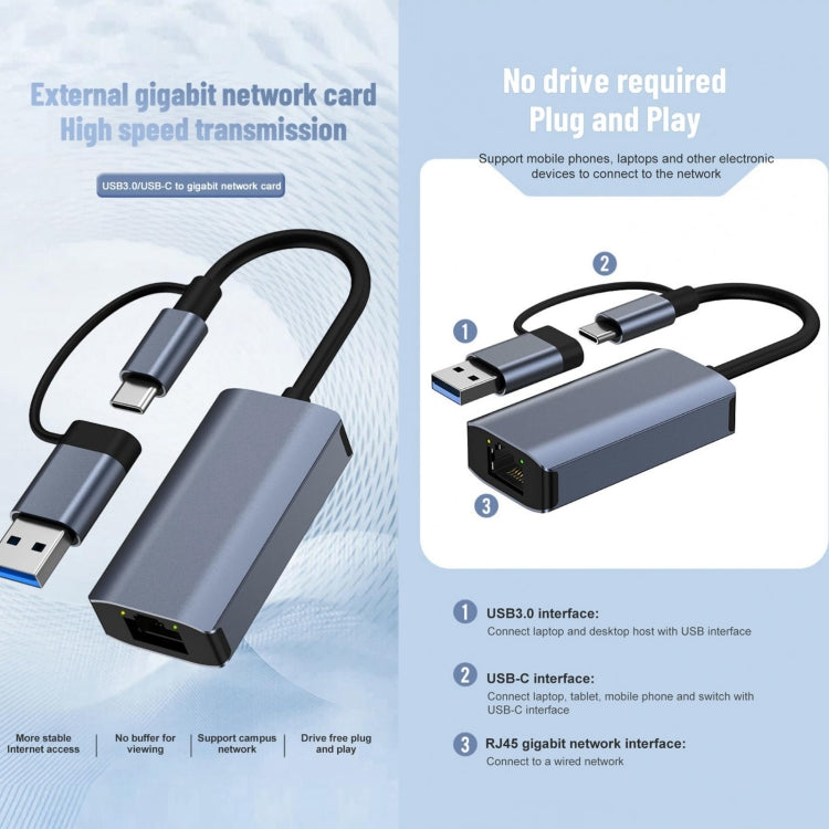 BYL-2207 2 in 1 USB + Type-C to RJ45 Docking Station HUB Adapter - Computer & Networking by buy2fix | Online Shopping UK | buy2fix