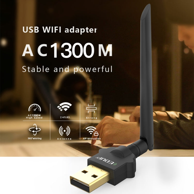 EDUP EP-AC1669 AC1300Mbps 2.4GHz & 5.8GHz Dual Band USB WiFi Adapter External Network Card with 2dbi Antenna - USB Network Adapter by EDUP | Online Shopping UK | buy2fix