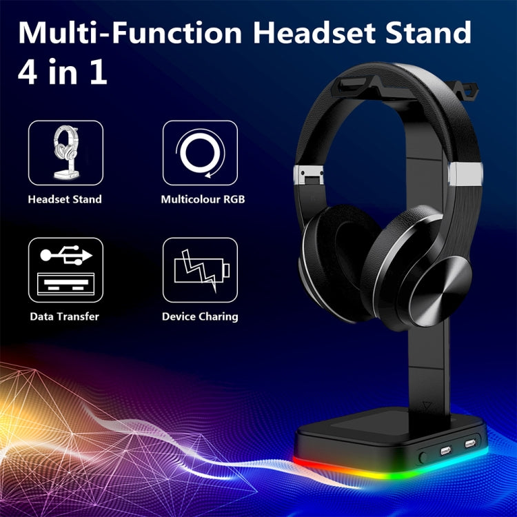 RGBD9 Colorful Glowing Gaming Headset Display Stand with Charging + Data Transmission Dual USB Interface (Black) - Apple Accessories by buy2fix | Online Shopping UK | buy2fix
