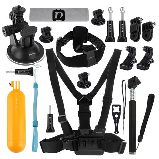 PULUZ 20 in 1 Accessories Combo Kits (Chest Strap + Head Strap + Suction Cup Mount + 3-Way Pivot Arm + J-Hook Buckles + Extendable Monopod + Tripod Adapter + Bobber Hand Grip + Storage Bag + Wrench) f ... /3 /2 /1, DJI Osmo Action and Other Action Cameras - DJI & GoPro Accessories by PULUZ | Online Shopping UK | buy2fix