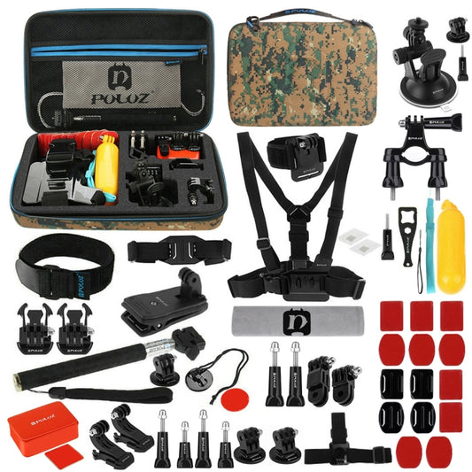 PULUZ 53 in 1 Accessories Total Ultimate Combo Kits with Camouflage EVA Case (Chest Strap + Suction Cup Mount + 3-Way Pivot Arms + J-Hook Buckle + Wrist Strap + Helmet Strap + Extendable Monopod + Sur ... /3 /2 /1, DJI Osmo Action and Other Action Cameras - DJI & GoPro Accessories by PULUZ | Online Shopping UK | buy2fix