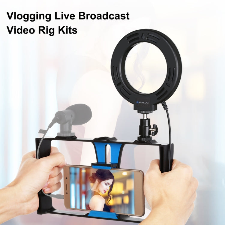 PULUZ 2 in 1 Vlogging Live Broadcast Smartphone Video Rig + 4.7 inch 12cm Ring LED Selfie Light Kits with Cold Shoe Tripod Head for iPhone, Galaxy, Huawei, Xiaomi, HTC, LG, Google, and Other Smartphones(Blue) - Camera Accessories by PULUZ | Online Shopping UK | buy2fix