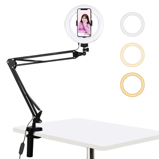 PULUZ 7.9 inch 20cm Ring Curved Light + Desktop Arm Stand USB 3 Modes Dimmable Dual Color Temperature LED Vlogging Selfie Photography Video Lights with Phone Clamp(Black) - Ring Light by PULUZ | Online Shopping UK | buy2fix