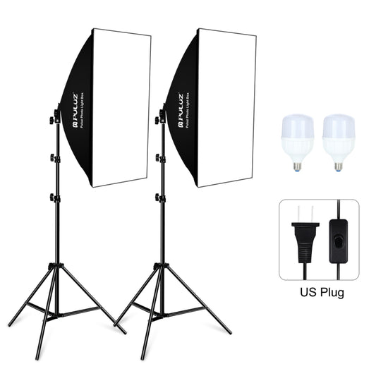 PULUZ Softbox Lighting Kit 2 PCS 50x70cm Professional Photo Studio Photography Light Equipment with 2 x E27 Socket Bulb Photography Lighting Kit(US Plug) - Stand Bracket by PULUZ | Online Shopping UK | buy2fix