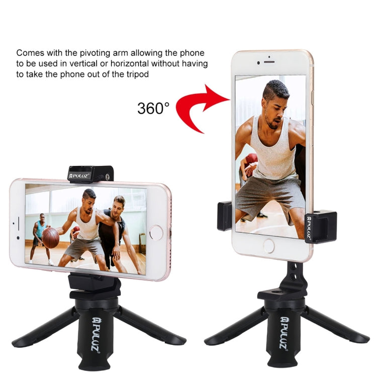 PULUZ Folding Plastic Tripod + Horizontal / Vertical Shooting Metal Clamp with Cold Shoe for iPhone, Galaxy, Huawei, Xiaomi, Sony, HTC, Google and other Smartphones - Desktop Holder by PULUZ | Online Shopping UK | buy2fix
