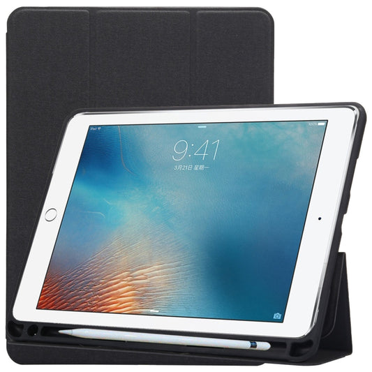 Cloth Texture Pattern Case for iPad 9.7 (2018) & iPad 9.7 inch (2017), with Three-folding Holder & Pen Slots(Black) - Apple Accessories by buy2fix | Online Shopping UK | buy2fix
