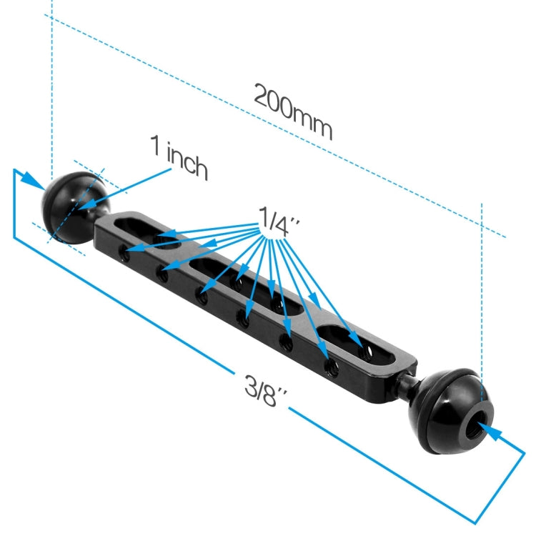 PULUZ 7.87 inch 20cm Aluminum Alloy Dual Balls Arm for Underwater Torch / Video Light, Ball Diameter: 2.54cm(Black) - Camera Accessories by PULUZ | Online Shopping UK | buy2fix