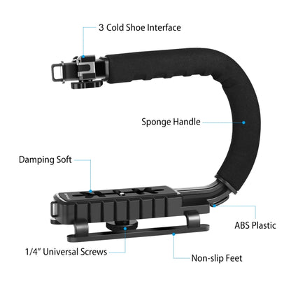 PULUZ U/C Shape Portable Handheld DV Bracket Stabilizer Kit with Cold Shoe Tripod Head & Phone Clamp & Quick Release Buckle & Long Screw for All SLR Cameras and Home DV Camera - Camera Accessories by PULUZ | Online Shopping UK | buy2fix