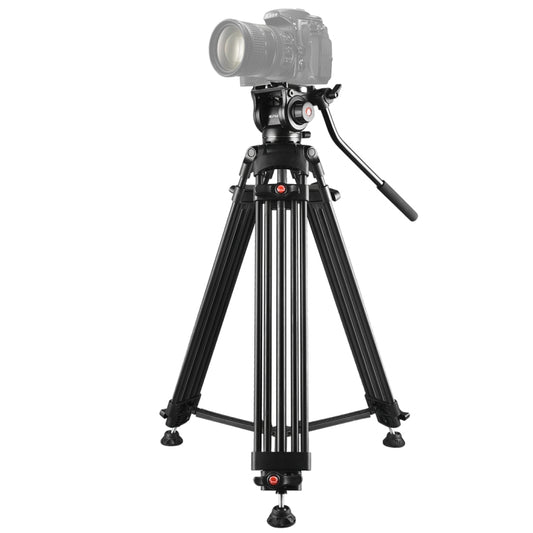 PULUZ Professional Heavy Duty Video Camcorder Aluminum Alloy Tripod with Fluid Drag Head for DSLR / SLR Camera, Adjustable Height: 80-160cm(Black) - Camera Accessories by PULUZ | Online Shopping UK | buy2fix