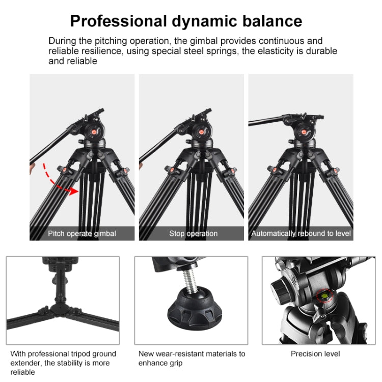 PULUZ Professional Heavy Duty Video Camcorder Aluminum Alloy Tripod with Fluid Drag Head for DSLR / SLR Camera, Adjustable Height: 80-160cm(Black) - Camera Accessories by PULUZ | Online Shopping UK | buy2fix
