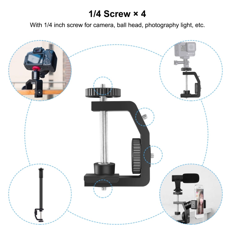PULUZ C Clamp Mount Light Stand Extension Central Shaft Rod Monopod Holder Kits with Ball-Head, Rod Length: 33-60cm(Black) - Camera Accessories by PULUZ | Online Shopping UK | buy2fix