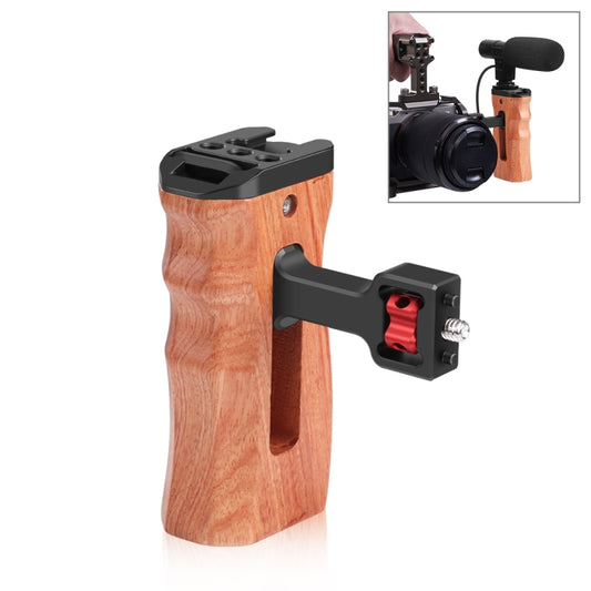 PULUZ 1/4 inch Screw Universal Camera Wooden Side Handle with Cold Shoe Mount for Camera Cage Stabilizer(Black) - Camera Accessories by PULUZ | Online Shopping UK | buy2fix