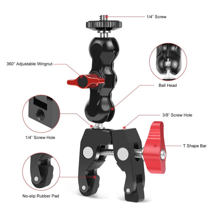 PULUZ Multi-function Magic Arm Ball Mount Clamp Crab Pliers Clip(Red) - Camera Accessories by PULUZ | Online Shopping UK | buy2fix