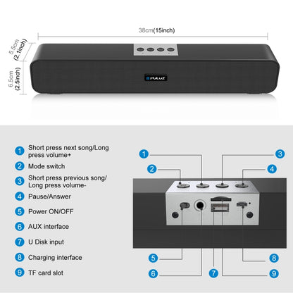 PULUZ 10W Soundbar Wired Wireless Bluetooth Surround Speaker(Black) - Desktop Speaker by PULUZ | Online Shopping UK | buy2fix