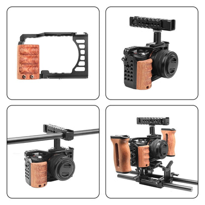 For Sony Alpha 7C / ILCE-7C / A7C PULUZ Wood Handle Metal Camera Cage Stabilizer Rig - Camera Cage by PULUZ | Online Shopping UK | buy2fix