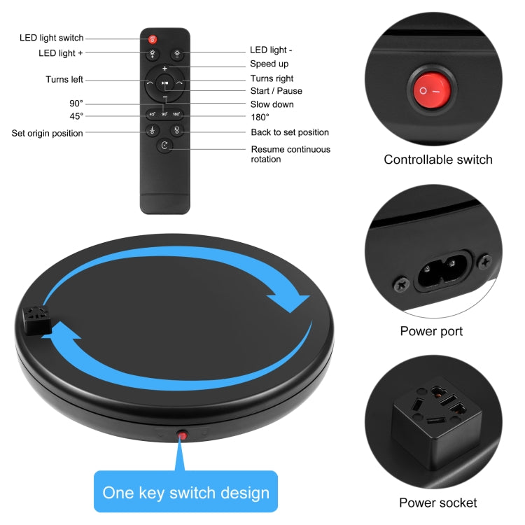 PULUZ 45cm Remote Control Adjusting Speed Rotating Turntable Display Stand with Power Socket, Black, Load 100kg(EU Plug) - Camera Accessories by PULUZ | Online Shopping UK | buy2fix