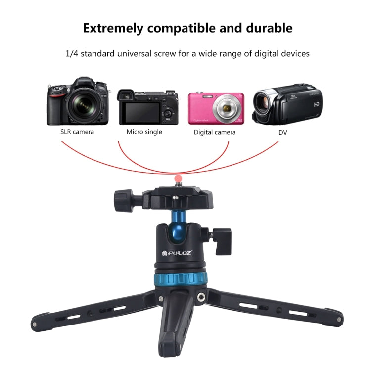 PULUZ Pocket Mini Adjustable Metal Desktop Tripod Mount with 360 Degree Ball Head for DSLR & Digital Cameras, Adjustable Height: 11-20.2cm(Blue) - Tripods by PULUZ | Online Shopping UK | buy2fix