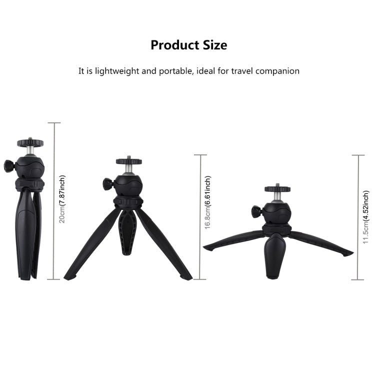 PULUZ 20cm Pocket Plastic Tripod Mount with 360 Degree Ball Head for Smartphones, GoPro, DSLR Cameras(Black) - Camera Accessories by PULUZ | Online Shopping UK | buy2fix