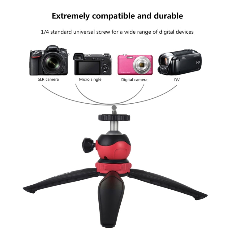 PULUZ 20cm Pocket Plastic Tripod Mount with 360 Degree Ball Head for Smartphones, GoPro, DSLR Cameras(Red) - Camera Accessories by PULUZ | Online Shopping UK | buy2fix