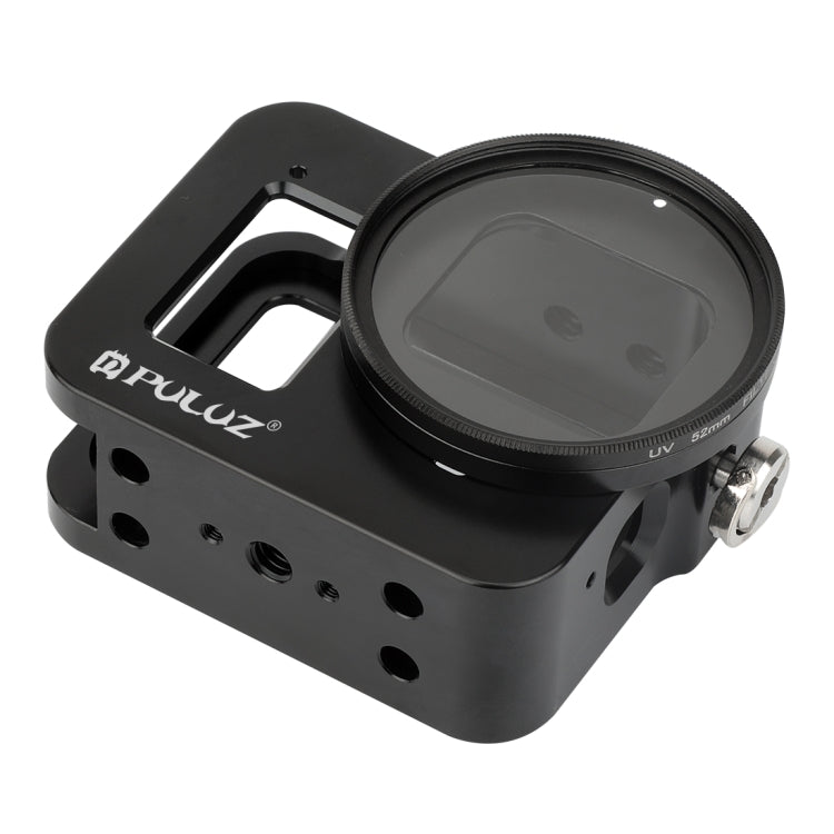 PULUZ Housing Shell CNC Aluminum Alloy Protective Cage with Insurance Frame & 52mm UV Lens for GoPro HERO8 Black(Black) - DJI & GoPro Accessories by PULUZ | Online Shopping UK | buy2fix