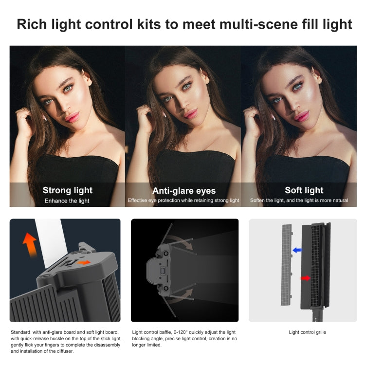 PULUZ 72 LEDs Photo Handheld Stick Light Full Color RGB Fill Light with Barndoor - Camera Accessories by PULUZ | Online Shopping UK | buy2fix