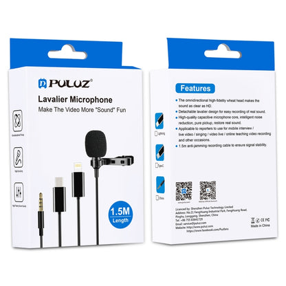 PULUZ 1.5m 3.5mm Jack Lavalier Wired Condenser Recording Microphone - Consumer Electronics by PULUZ | Online Shopping UK | buy2fix