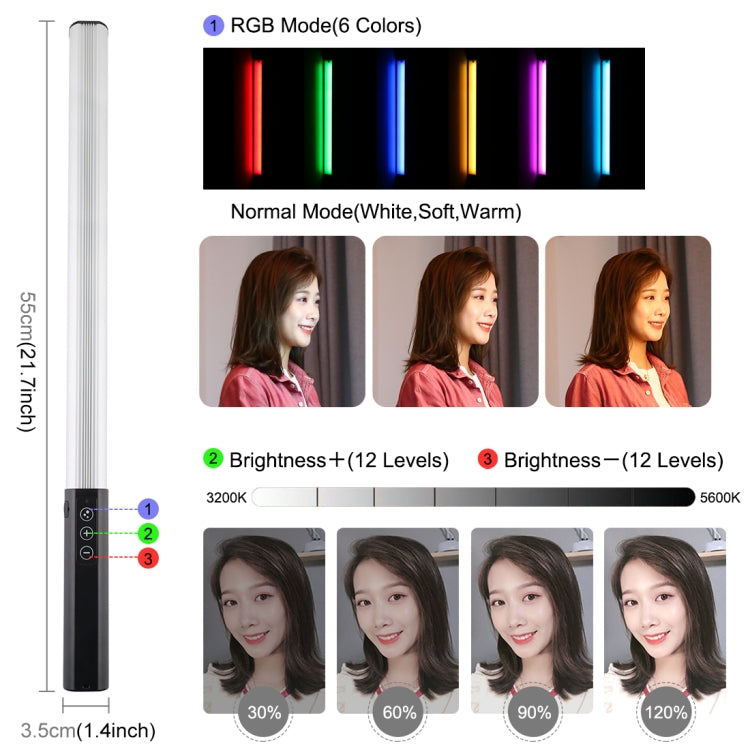 PULUZ RGB Colorful Photo LED Stick Adjustable Color Temperature Handheld LED Fill Light with Remote Control(Black) - Camera Accessories by PULUZ | Online Shopping UK | buy2fix