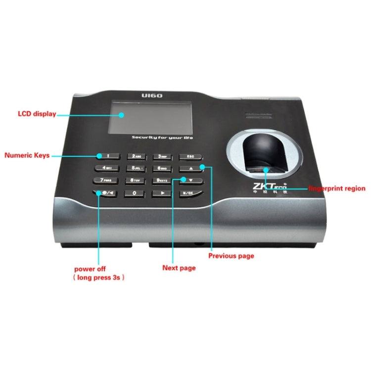 U160 3.0 inch Color Screen ZK Software Fingerprint Time Attendance with TCP/IP, USB Communication Office Time Attendance Clock - Security by buy2fix | Online Shopping UK | buy2fix