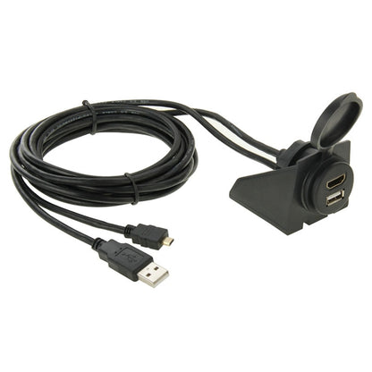 USB 2.0 & Micro HDMI (Type-D) Male to USB 2.0 & HDMI (Type-A) Female Adapter Cable with Car Flush Mount, Length: 2m - In Car by buy2fix | Online Shopping UK | buy2fix