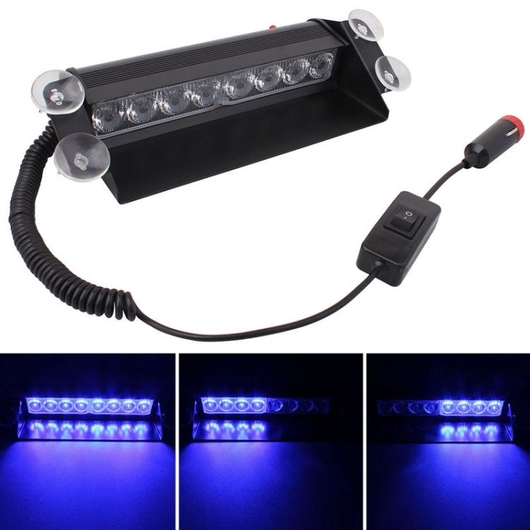 8W 800LM 8-LED Blue Light 3-Modes Adjustable Angle Car Strobe Flash Dash Emergency Light Warning Lamp with Suckers, DC 12V - In Car by buy2fix | Online Shopping UK | buy2fix