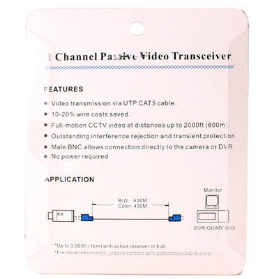 2 PCS 1 Channel Passive Video Balun UTP BNC Cat5 Transceiver(Grey) - Security by buy2fix | Online Shopping UK | buy2fix