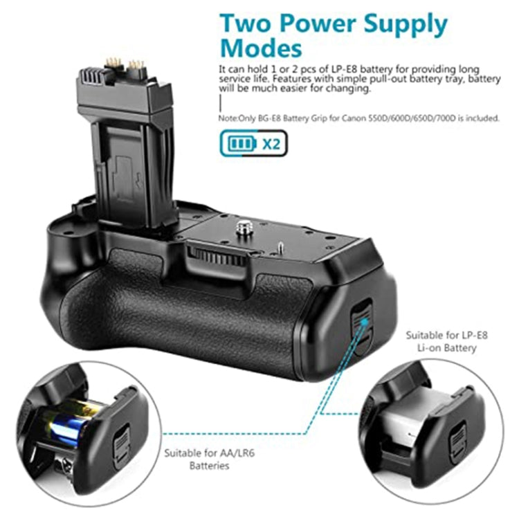 Battery Grip for Canon EOS 550D with Two Battery Holder - Camera Accessories by buy2fix | Online Shopping UK | buy2fix