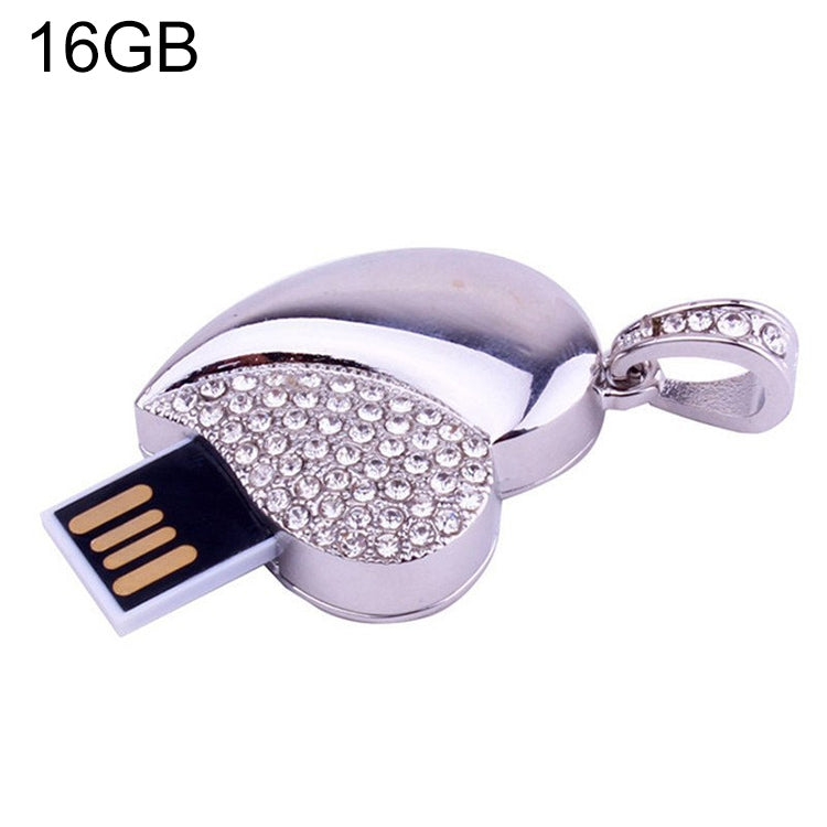 Silver Heart Shaped Diamond Jewelry USB Flash Disk, Special for Valentines Day Gifts (16GB) - USB Flash Drives by buy2fix | Online Shopping UK | buy2fix